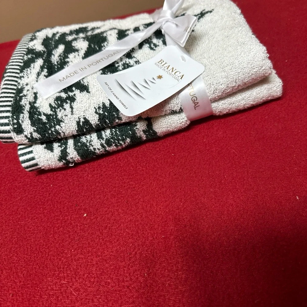 Bianca 2 Pack Hand Towels Christmas Holiday 100% Cotton 16x28” Made In Portugal